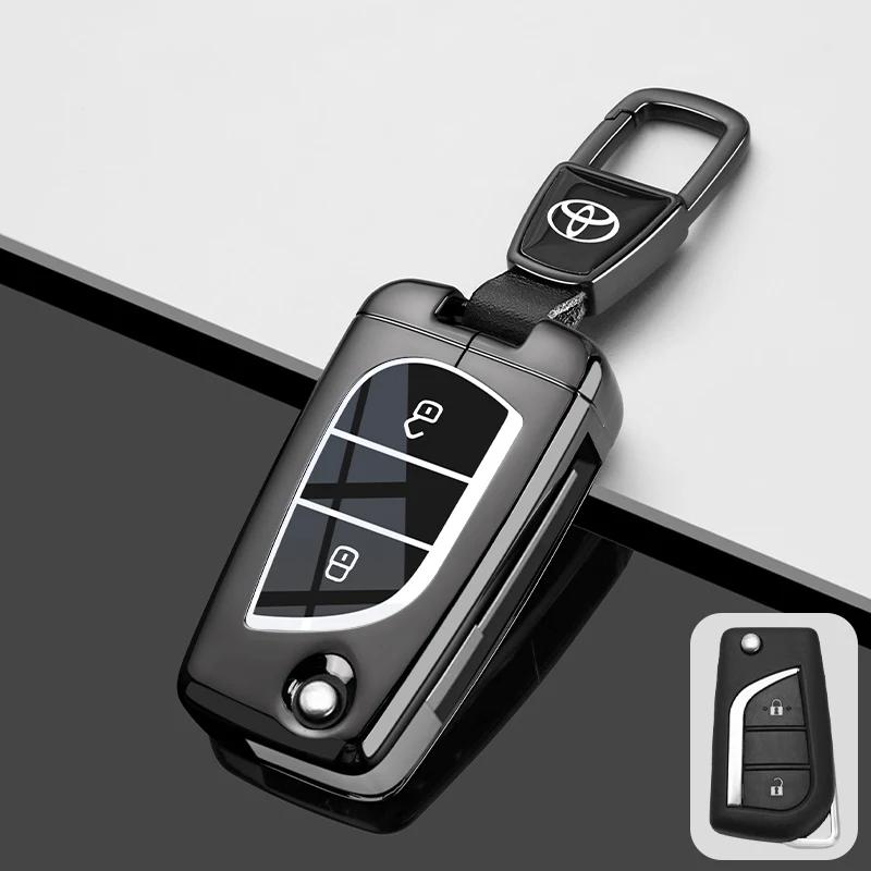 Zinc Alloy Leather Car Key Case Cover Shell for Toyota CHR Hilux Fortuner Land Cruiser 200 Camry Corolla Crown RAV4 Highland