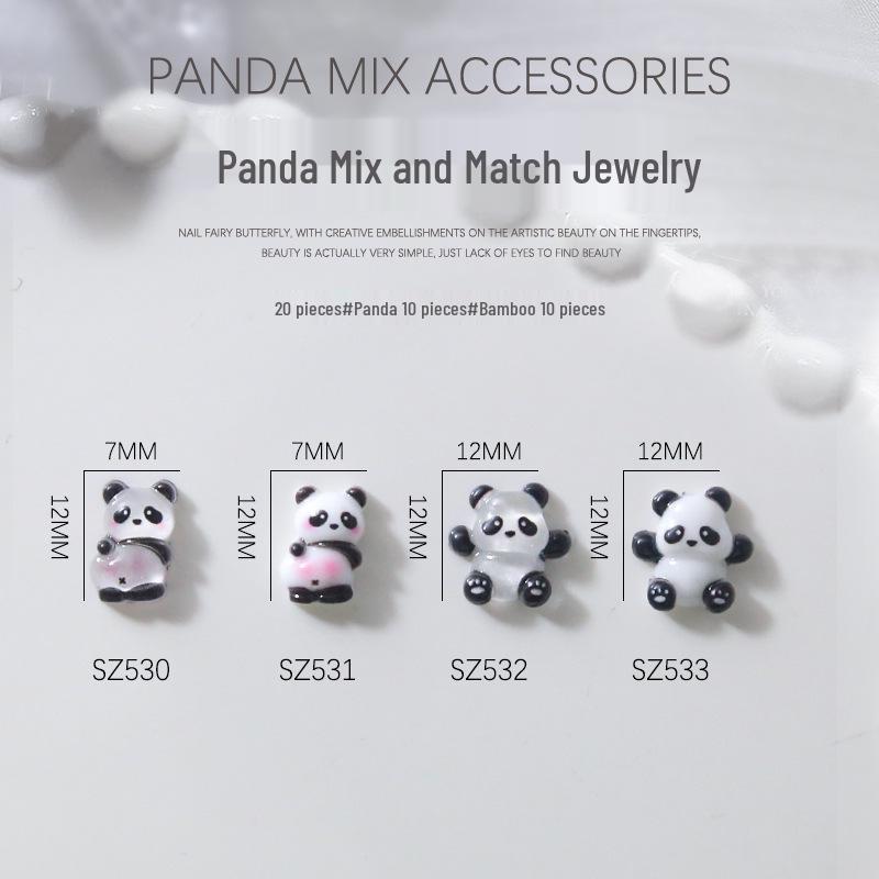 Panda Bamboo 3D Nail Art Rhinestones - Cute Chinese Style Resin Accent, 20 Pieces