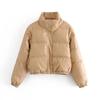 Womens Winter PU Faux Leather Padded Jacket Slim Fit Solid Color Casual Coat With Stand Collar