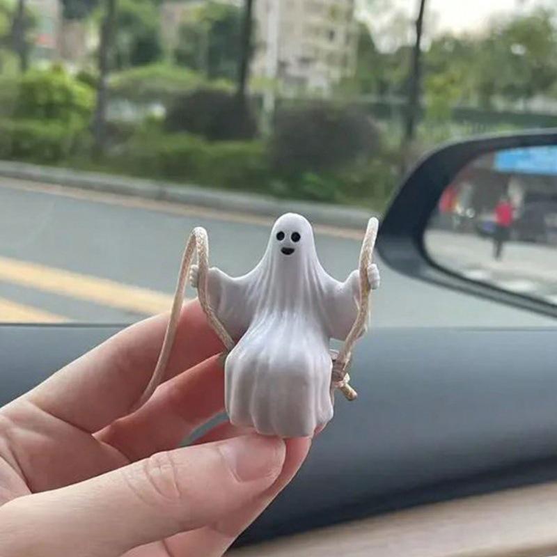 White PVC Swing Ghost Car Pendant - Rearview Mirror Decoration