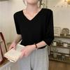 2025 Summer V-Neck Knit Short Sleeve Women's Slimming Top