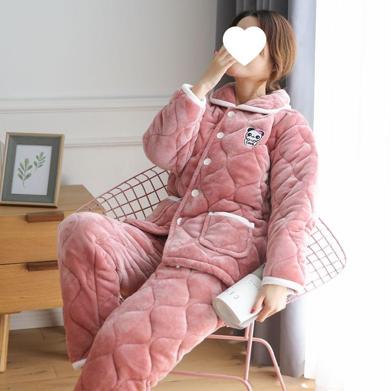 Dámské pyžamo třívrstvé zesílené a roztomilé zimní lze nosit velká velikost teplé polstrované domácí oblečení