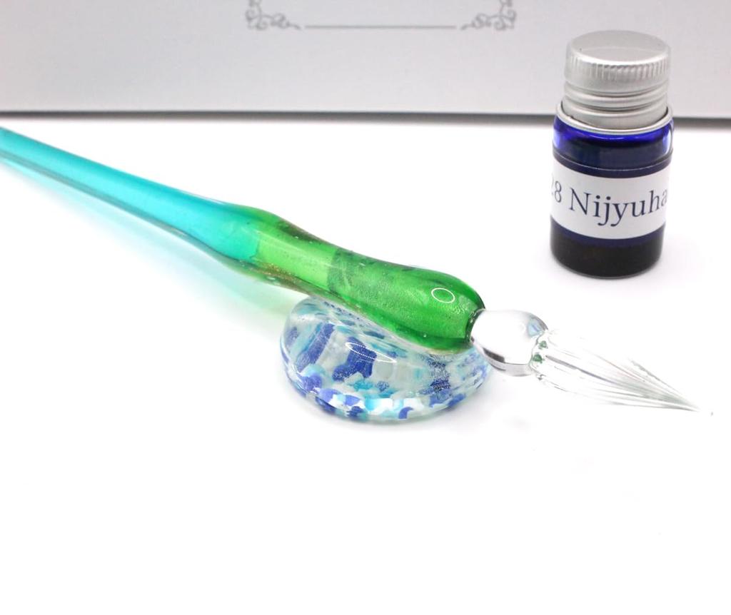Glass Pen Pen Holder Ink Bottle Set "Star Fantasy" & (Blue & Green)