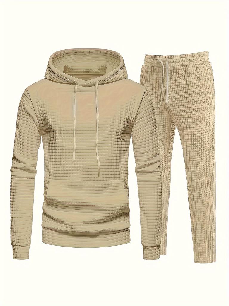 Men's Outfit Set Solid Long Sleeve Hoodie and Drawstring Sweatpants 2-piece Set for Spring Summer Outdoor Jogging Gym Workout