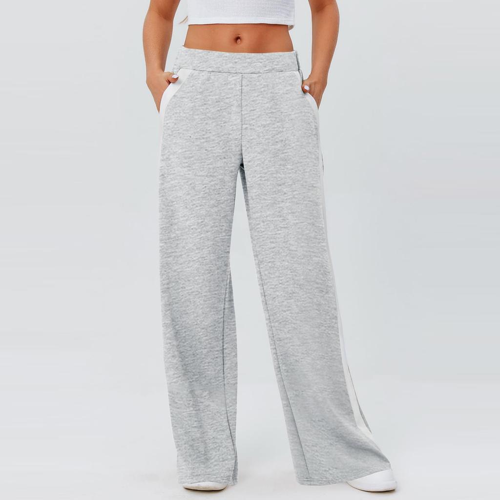 Женские эластичные повседневные брюки с высокой талией и широкими длинными штанинами с карманами