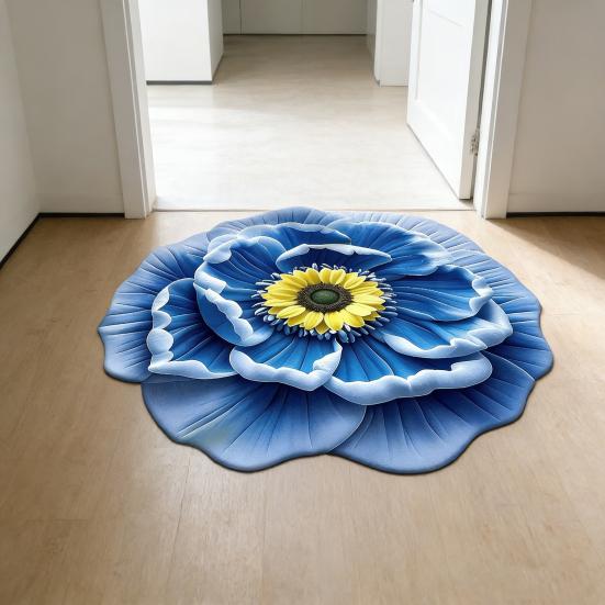 3D Visual Flower Rug Realistic Floral Floor Mat Non-Slip Absorbent Bathroom Rug for Bedroom Living Room Playroom Entrance Decor