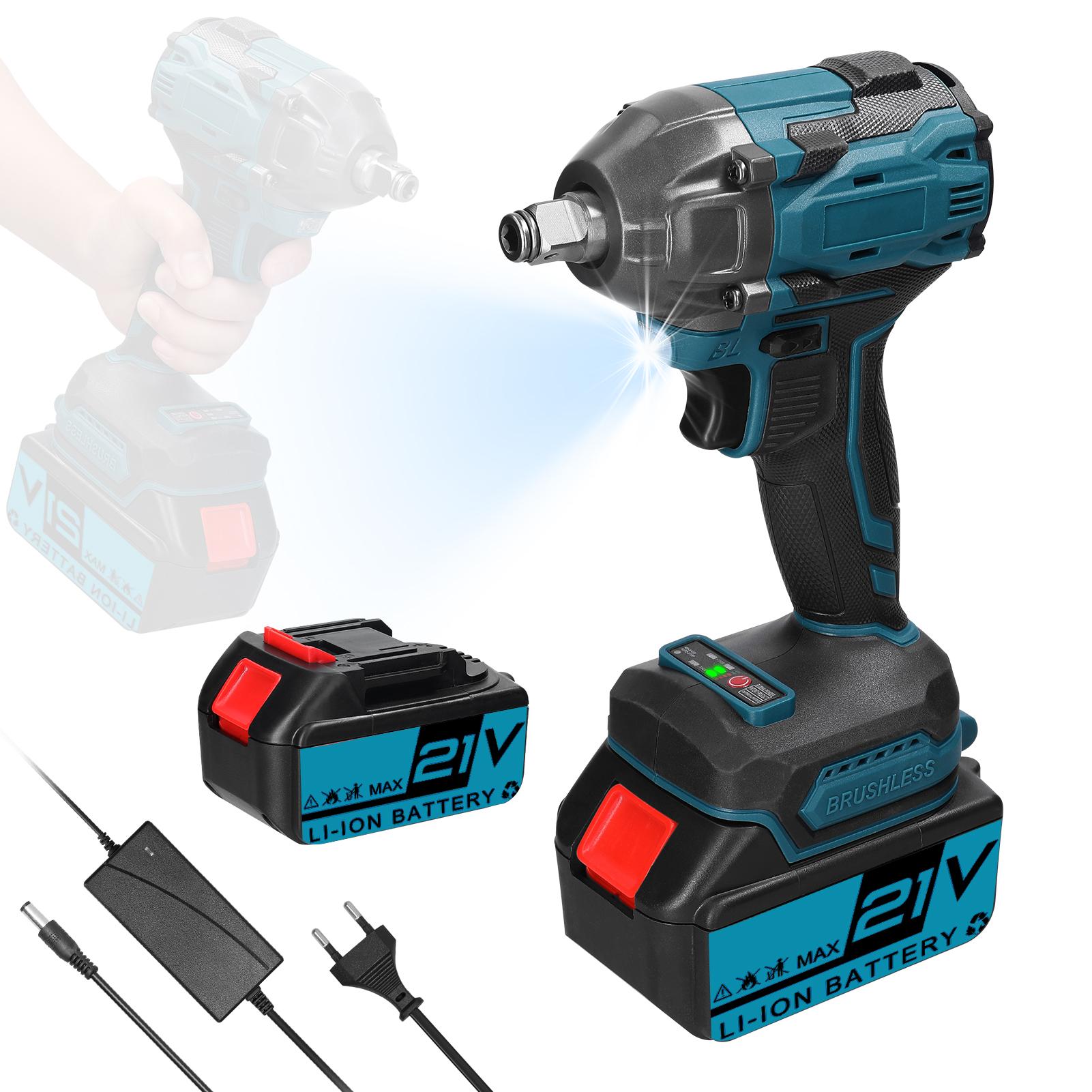 

Бытовой электрический ключ 21 В с бесщеточным двигателем и высоким крутящим моментом. Практическое установочное устройство. 2pcs batteries EU Plug разноцветный