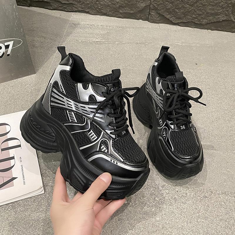 Women's Breathable Mesh Dad Shoes New Autumn Thick Bottom Casual Sports Walking Shoes Retro 10CM High Platform Chunky Sneakers