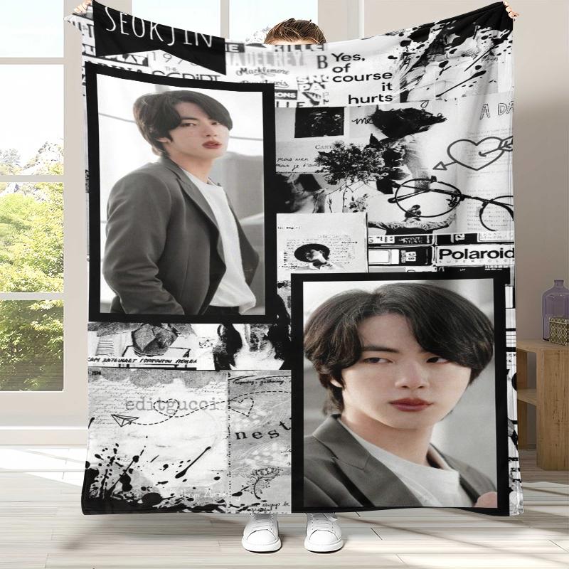 Kim Seok Jin Kpop B-BTS Flannel Blanket,Ultra Soft Warm Plush Throw for Home Bedroom Bed Sofa Cover Office Camping picnic gift