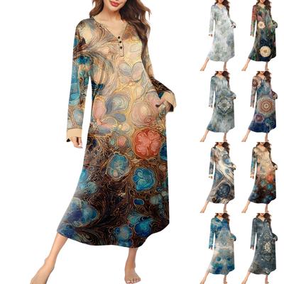 Women's Nightgown Long Loungewear V-neck Nightdress With Pockets