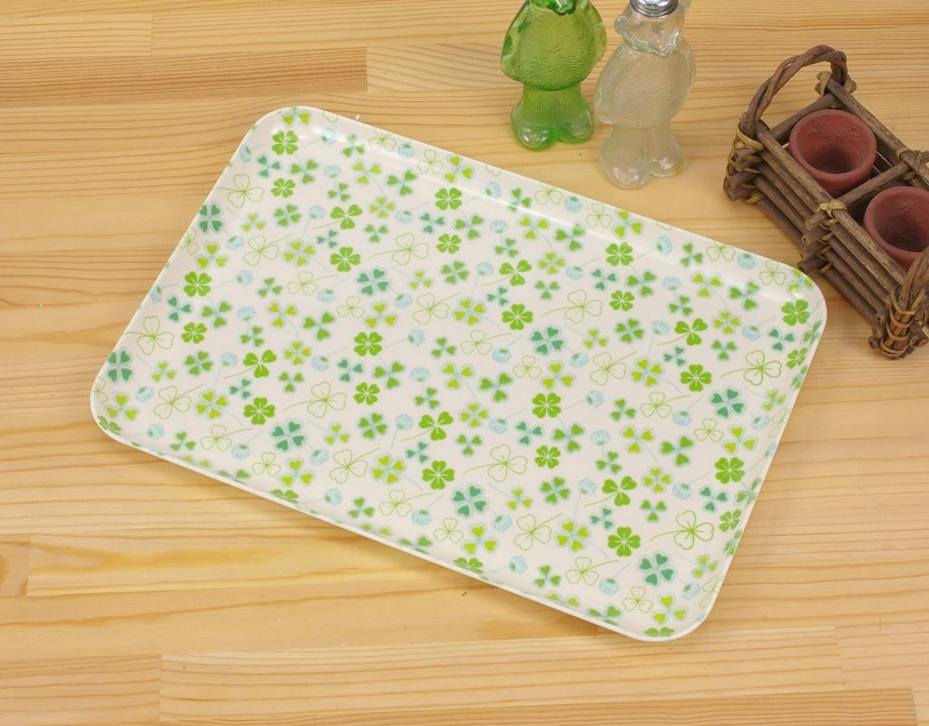 TATSU-CRAFT ST Tray, Medium, Clover Design, Off-White, Dishwasher Safe, Stylish Plastic Tray, SquareRectangular, Western Style, Kitchen Tray,