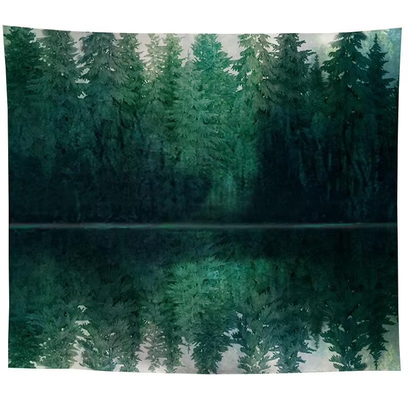 

Wall Hanging Tapestry Psychedelic Nature Mountain Seascape Fog Forest Landscape Printed Living Room Bedroom Home Decor 74x94cm(29x37in)