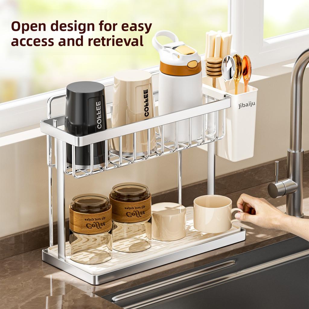 Double-Layer Desktop Cup Holder Household Inverted Drainage Rack Tea Set And Tea Cup Storage Organizer Kitchen Accessories
