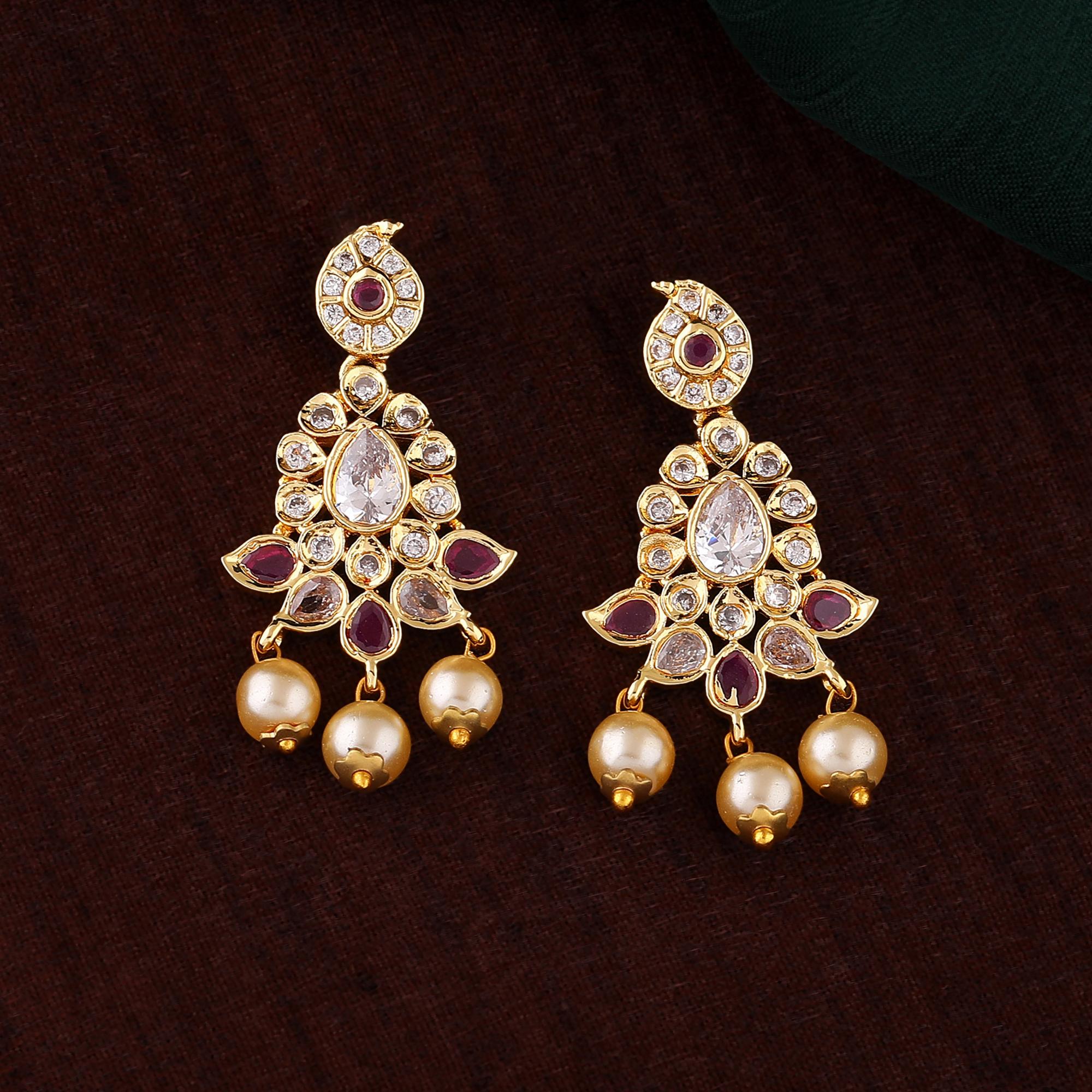 

Estele Gold Plated CZ Великолепные дизайнерские серьги с жемчугом для женщин