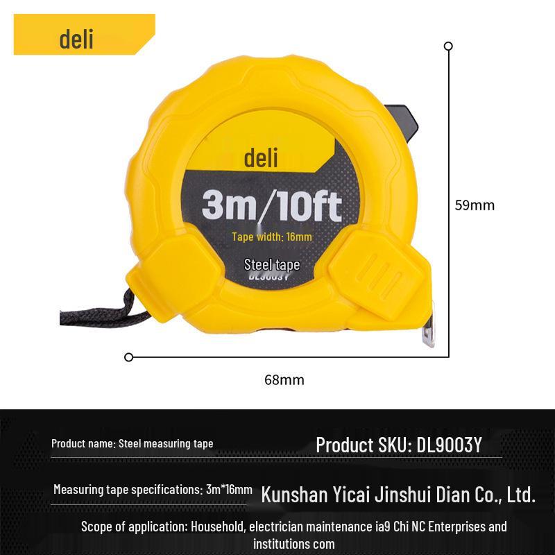 Deli Tools Steel Measuring Tape 3-10M | Dual Scale (Imperial/Metric) for Household & Woodworking