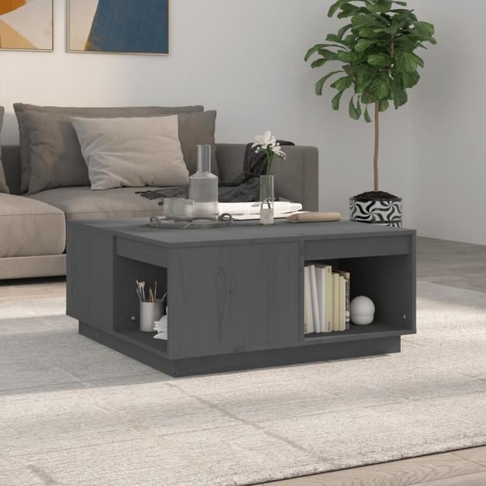 814526 vidaXL Table basse Gris 80x81x36,5 cm Bois massif de pin
