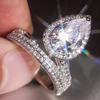 Huitan Trendy Luxury Pear Shaped Cubic Zircon Crystal Rings for Women Gorgeous Engagement Wedding Band Accessories Bling Zircon