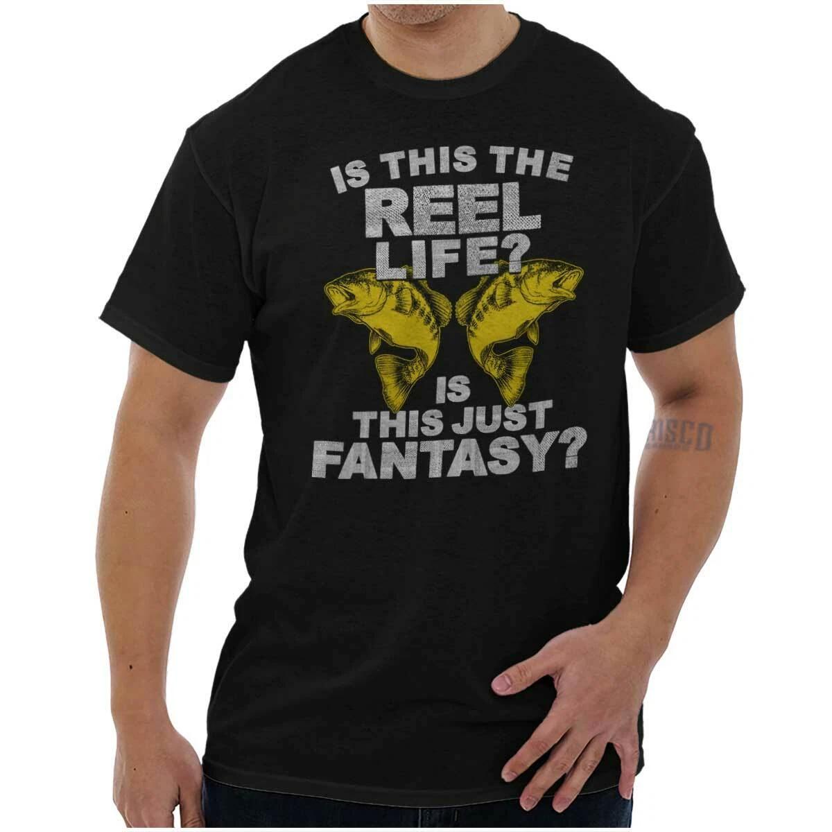 Funny Fishing Reel Life Or A Fantasy Joke Womens or Mens Crewneck T Shirt Tee M