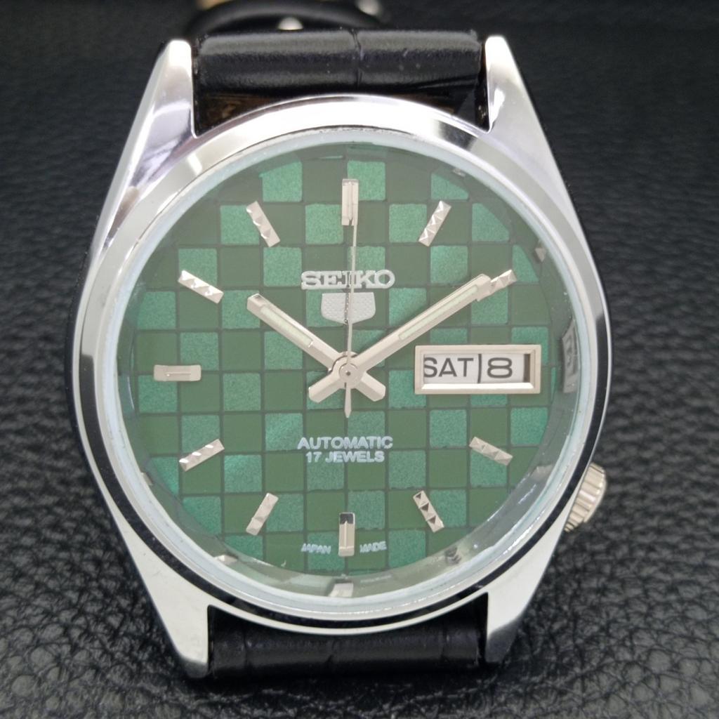 REFURBISHED AUTOMATIC SEIKO 5 MENS WATCH JAPAN MADE GREEN DIAL CUSTOM a440125-2 QV90-a440125