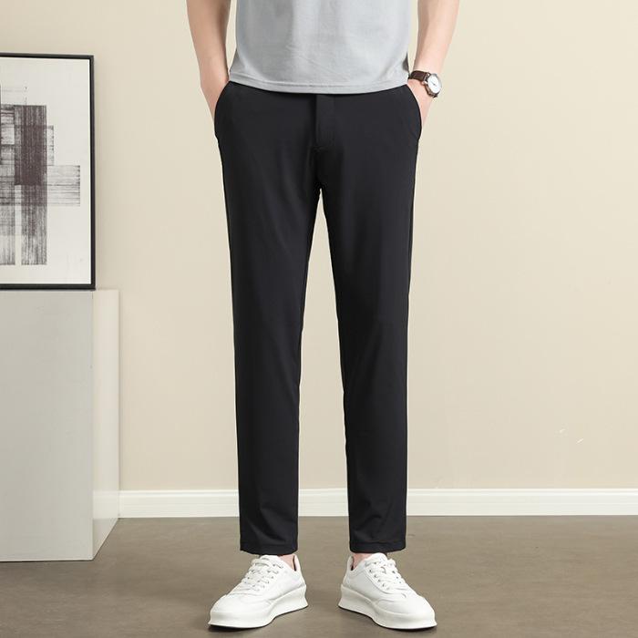 Spring and Summer Ice Silk Thin Straight Casual Pants Non-ironing and Anti-wrinkle Trousers Casual Small Pants Men's Slim Pants Men's Tide