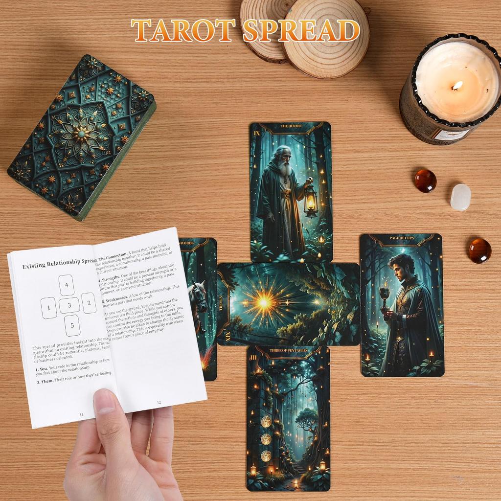 Tarot Cards with Guidebook for Beginners, Original Unique Pretty Tarot Oracle Deck Set with Guidebook, Standard Size, 78 Cards