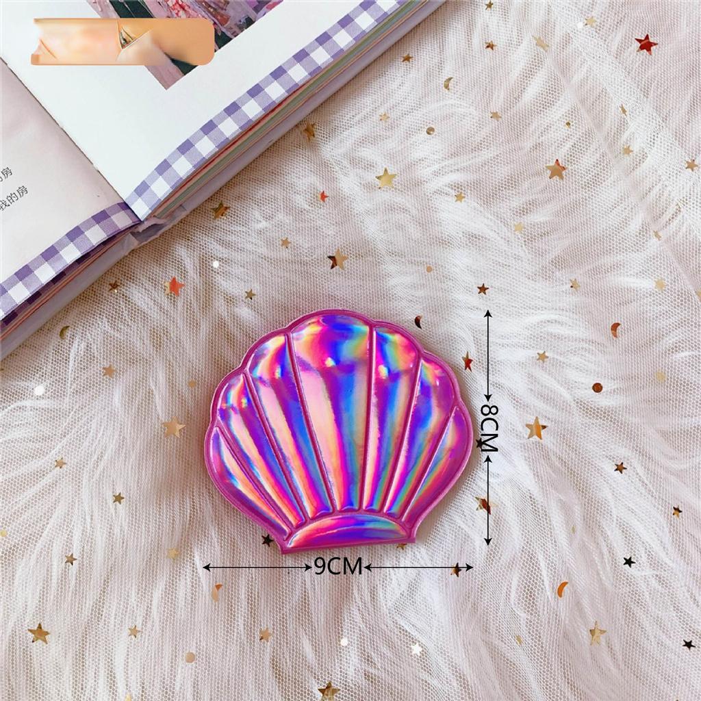 Dream Laser Color Muschelform Schminkspiegel Vergrößerungsspiegel Tragbarer doppelseitiger Klappspiegel Kawaii Make-up-Zubehör