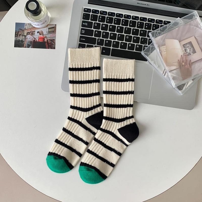 Socks Thick Needle Thick Thread Contrasting Striped Socks Retro Medium Tube Socks Shark Pants Socks
