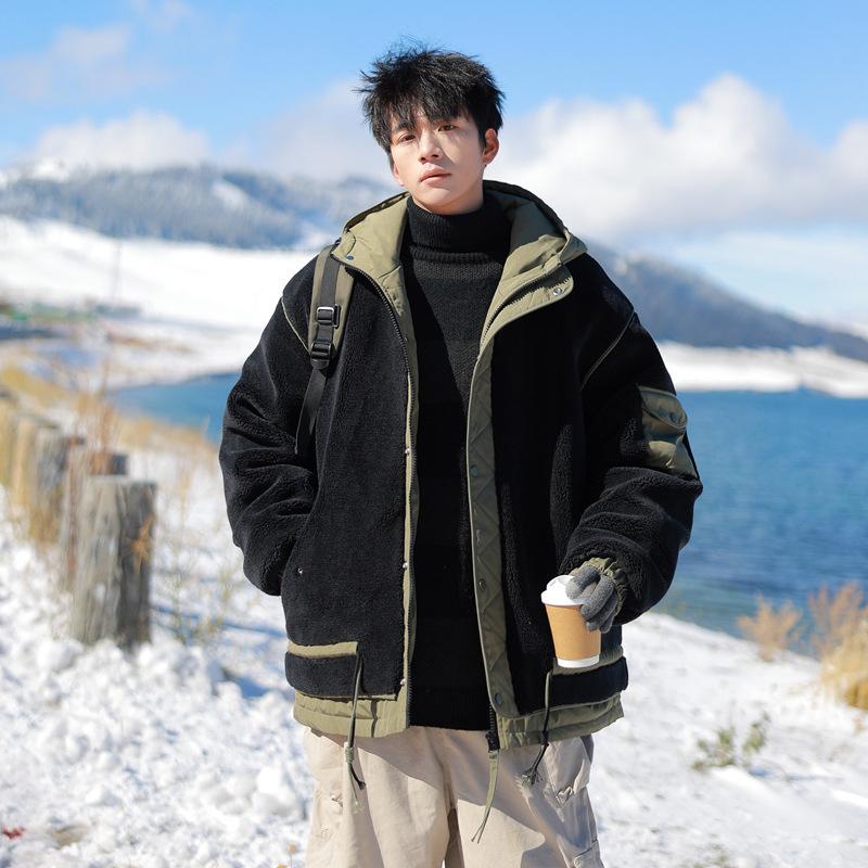 New lambswool men's and women's winter windproof fleece thickened cotton jacket couple style student thickened jacket trendy cotton jacket