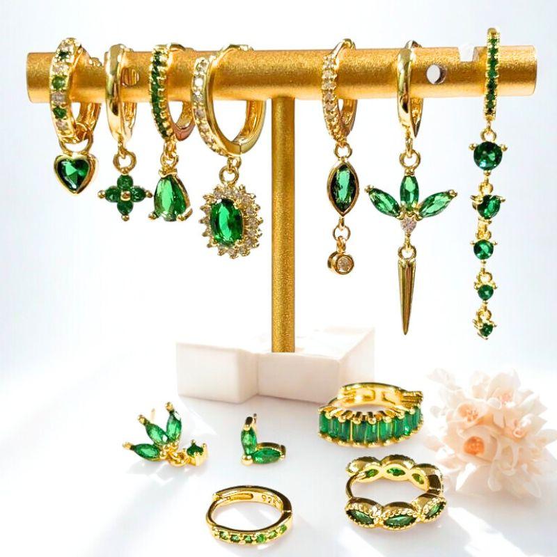 925 Silbernadel Grüne Zirkon Gold Ohrringe Herz Creolen für Damen Zarte Steckerohrringe Luxuriöser Schmuck Geschenke