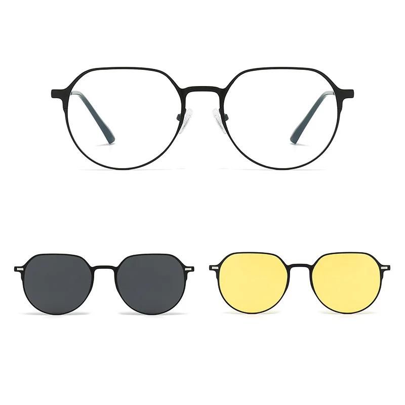 3 v 1 polarizované sluneční brýle pro muže s magnetickým klipem na brýle s kovovým rámem, optické dioptrické brýle s magnetickým klipem na brýle