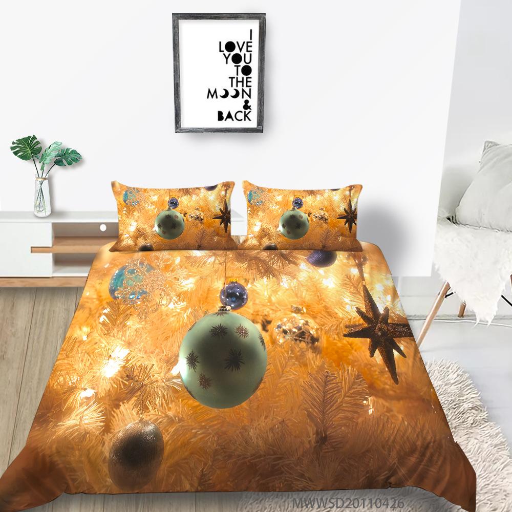 Polyester 3D Digital Printing Quilt Cover Pillowcase Three-Piece Christmas Gift