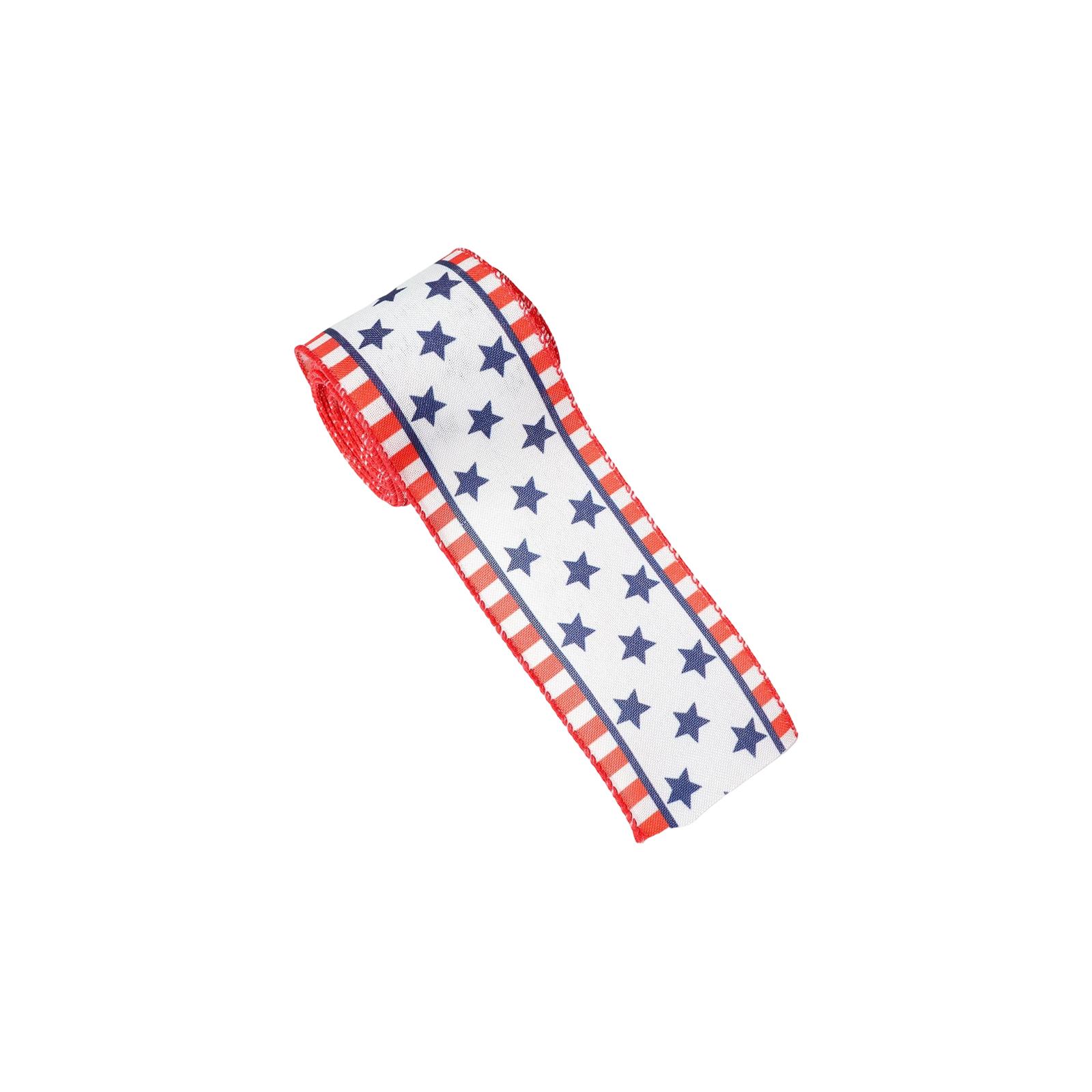 

Wired Edge Ribbon with Patriotic Truck and Flag Print for Crafting Gift Wrapping Party Decoration Projects One Size