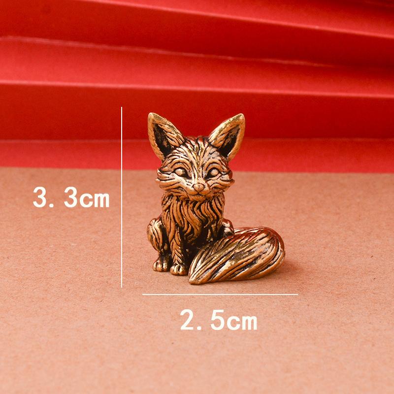 Brass Fox Statue Cute Fox Miniature Figurines Desk Ornament Decoration Accessories Copper Animal Sculpture Home Decor Crafts