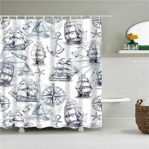 Christmas Shower Curtain Shell Snowman Flower Lighthouse Shower Curtains Bathroom Curtain Frabic Waterproof Polyester with Hooks
