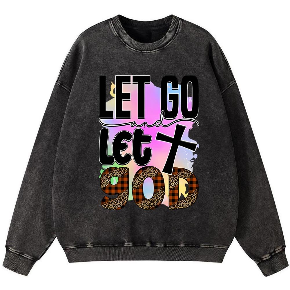 Let Go Let God Women Vintage Washed Cotton Sweatshirt Street Soft Pullover Thin style Hoodie Casual Autumn