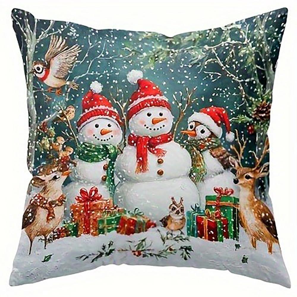 Christmas Snowman and Reindeer Printed Pillowcases: Festive Holiday Decor Sofa room cushion cover home decoration new year gift