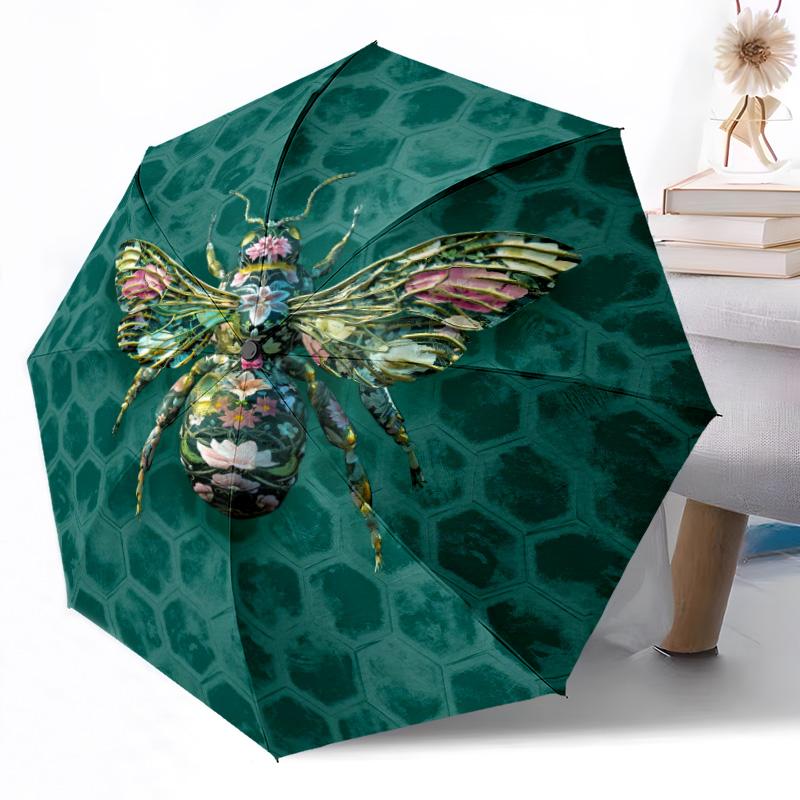 

Vintage Bee Circular Art Pattern Outdoor Automatic Umbrella Retractable Design with 8-Rib Durability Lightweight Perfect Gift for Friends Family