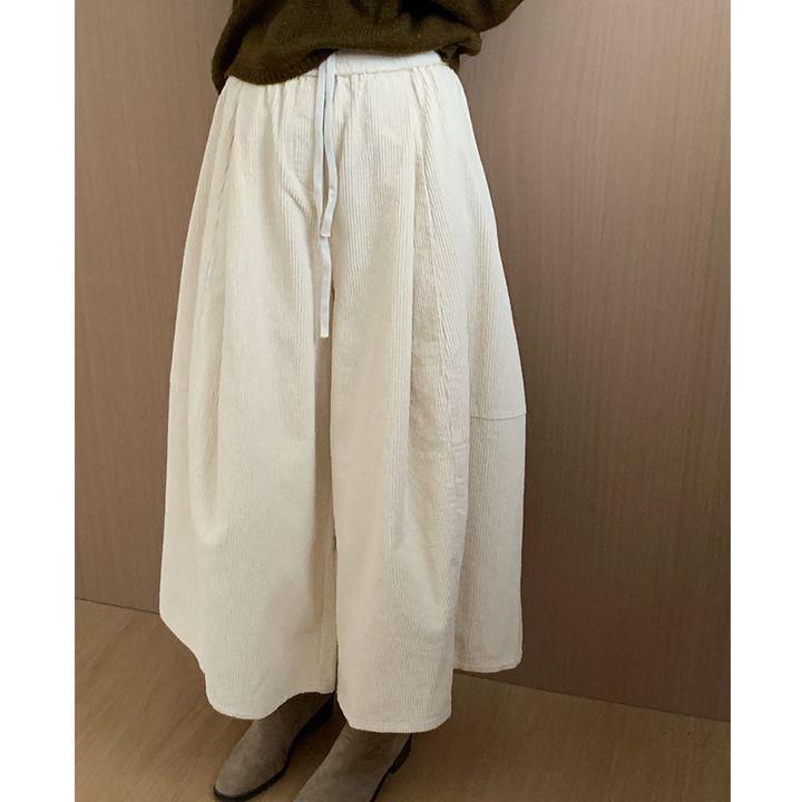 Korean Style Slimming Wide-Leg Corduroy Wool Pants for Women