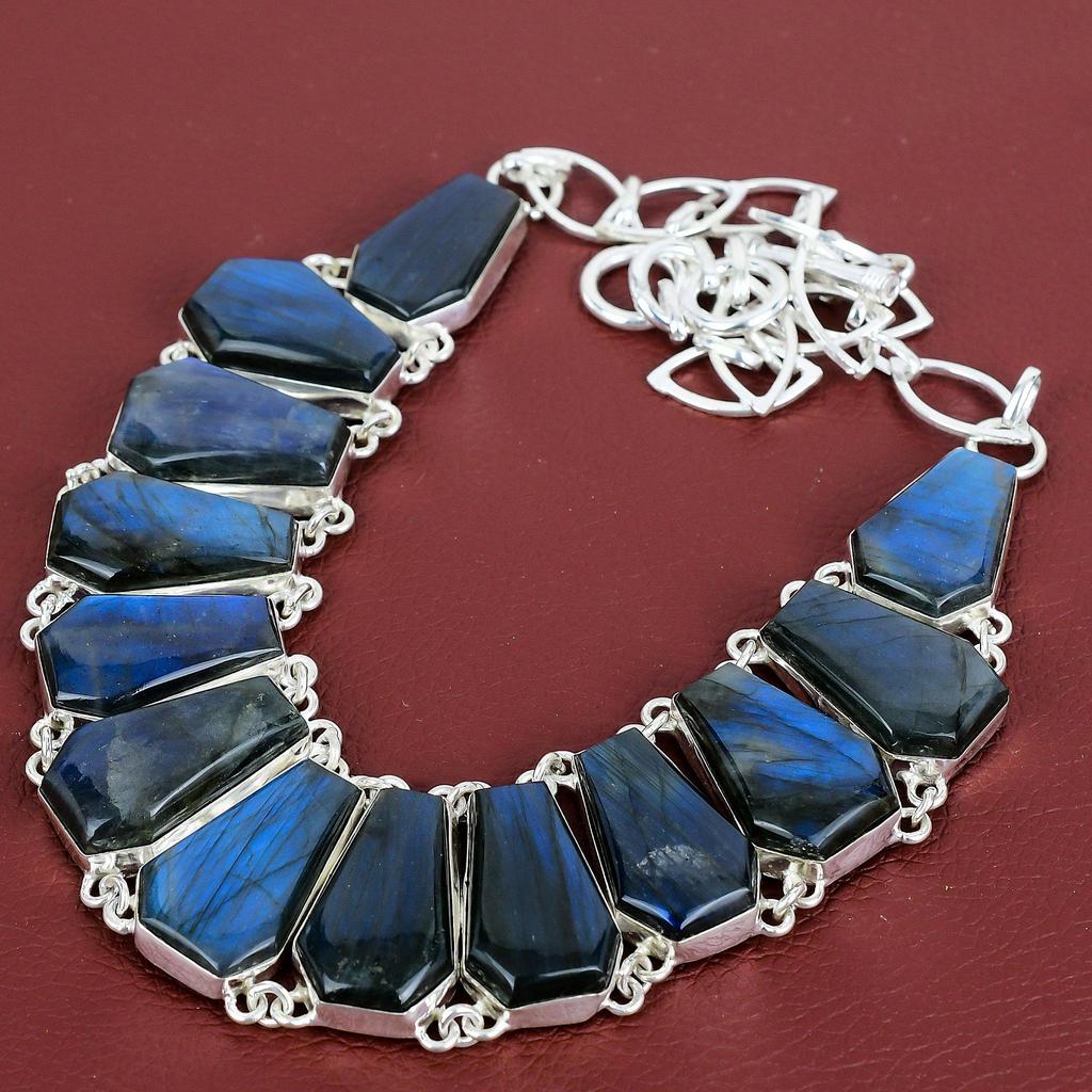 Labradorite Necklace Natural Gemstone Necklace 925 Sterling Silver Necklace Adjustable Chain Necklace Handmade Antique Jewelry Gifts for Mom