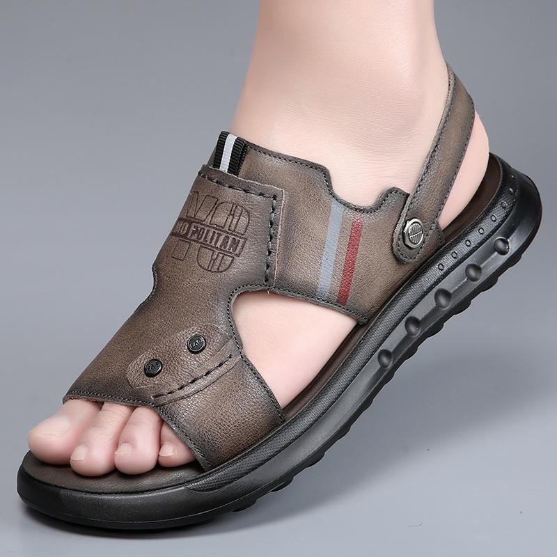 Fashion Men Summer High-quality Sandals and Slippers Men Leather Sandals Adult Thick-soled Beach Shoes Non-slip Open-toe Leather Sandals