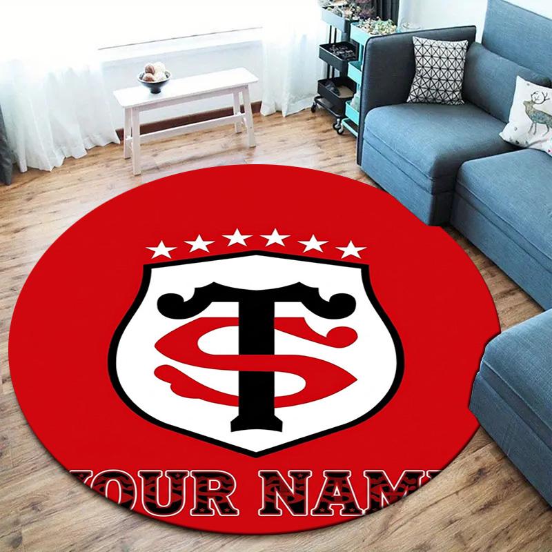 Stade Toulouse Crest Custom Name Round Area Rug Carpet Rug For Living Room Bedroom Sofa Playroom Decor Nonslip Floor Mat