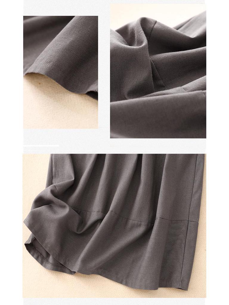 Fustă Midi Retro cu Talie Înaltă din Bumbac și In pentru Vară 2025