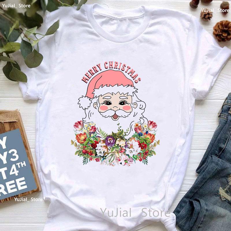 Santa Claus Riding A Dolphin Print Tshirt for Girls White Casual Christmas Gift Tshirt Fashionable Shortsleeved Tshirt Women