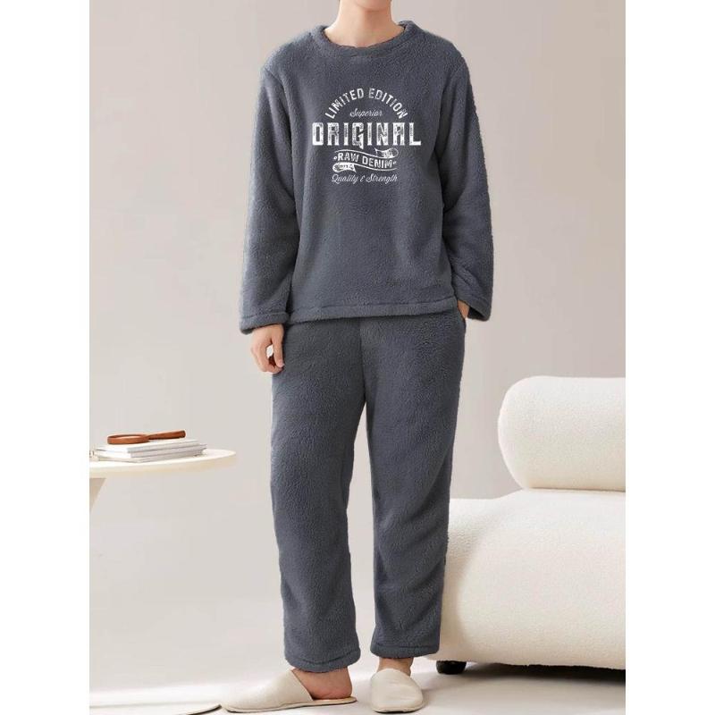 

Ленивые дни, против морщин и мягкий, мужской фланелевый комплект для сна (Топ + брюки) XXL серый