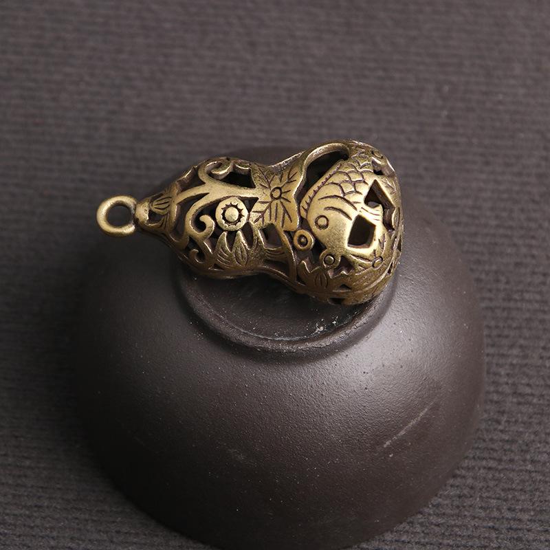 Retro Brass Hollow Gourd Diy Key Chain Lucky Pendant Brass Gluttonous Bell Car Small Pendant