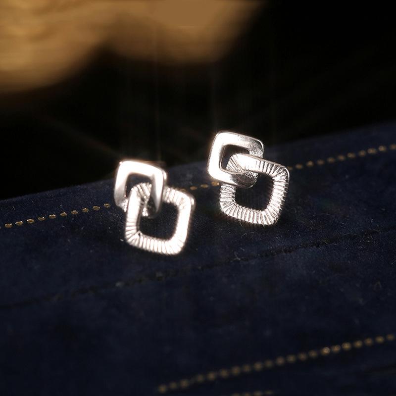 Stud Earrings East Gate Temperament Small Geometric Earrings Simple Everyday Everything Size Hollow Square Stud Earrings