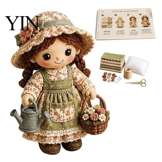 Unique Handmade Birthday Gifts Patchwork Doll DIY Kit, Cute Fabric Stuffed Figure Sewing Creative Activity for Stress Relief Floral Girl Craft
