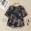 ZANZEA Women Casual Round Neck Floral Print Short Sleeve Cotton T-Shirts