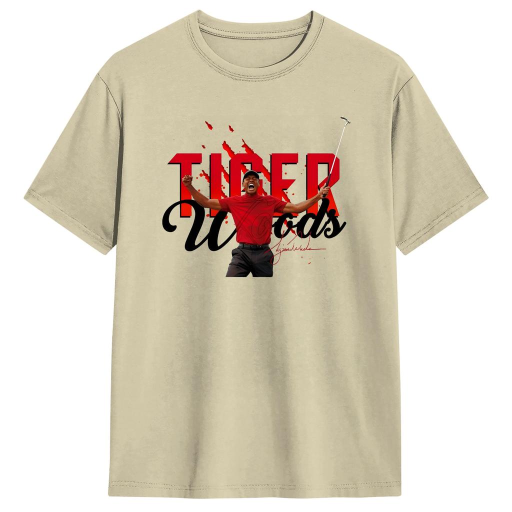 Tigers WWoods Art Cotton TShirt For Unisex Summer Y2K Basic TShirts Novelty Tees Oversize Loose Clothes