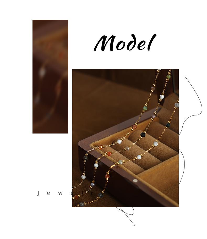 Versatile 18k Gold Titanium Necklace and Bracelet Set with Natural Stone Stitching Design